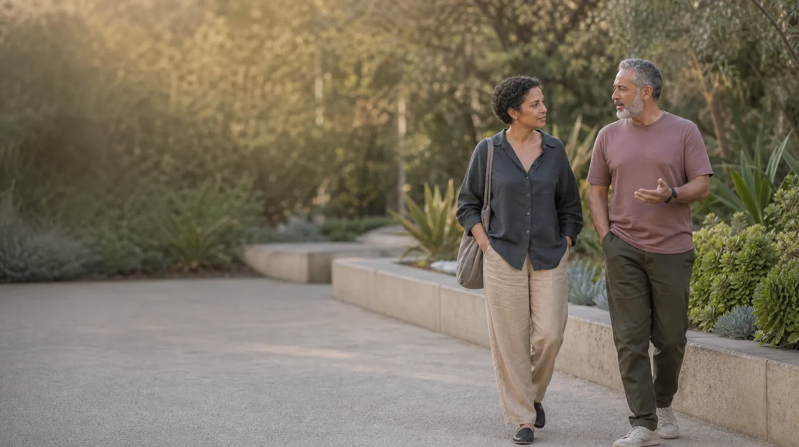 Returning Home After Treatment for Weston, FL Residents | Two adults walk and talk beside a garden wall Two adults walk and talk beside a garden wall · Returning Home After Treatment for Weston, FL Residents