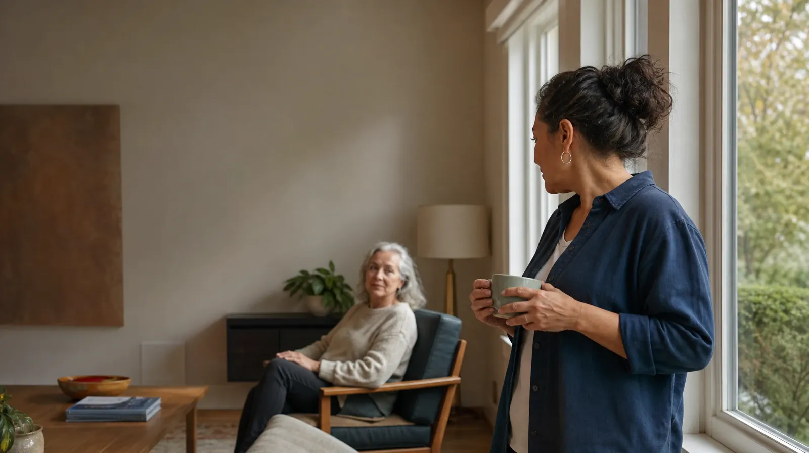 Prescription drugs Addiction Treatment for Weston, FL Residents | An adult turns from a window toward another adult An adult turns from a window toward another adult · Prescription drugs Addiction Treatment for Weston, FL Residents