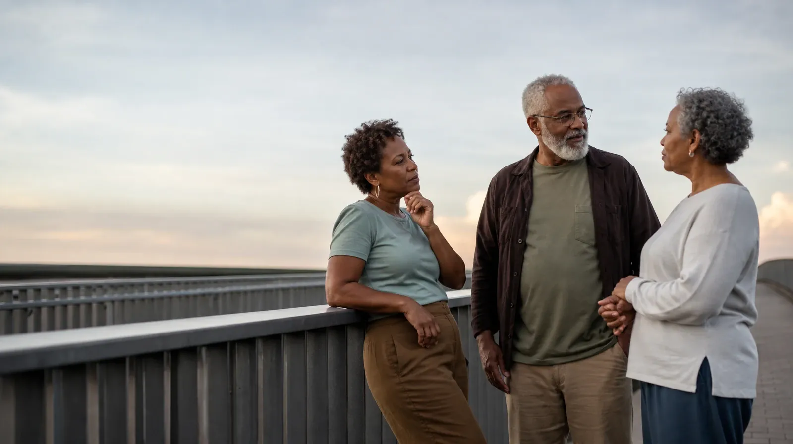 Three adults pause near an anonymous pedestrian bridge · Language and Accessibility Questions for Windley Key, FL