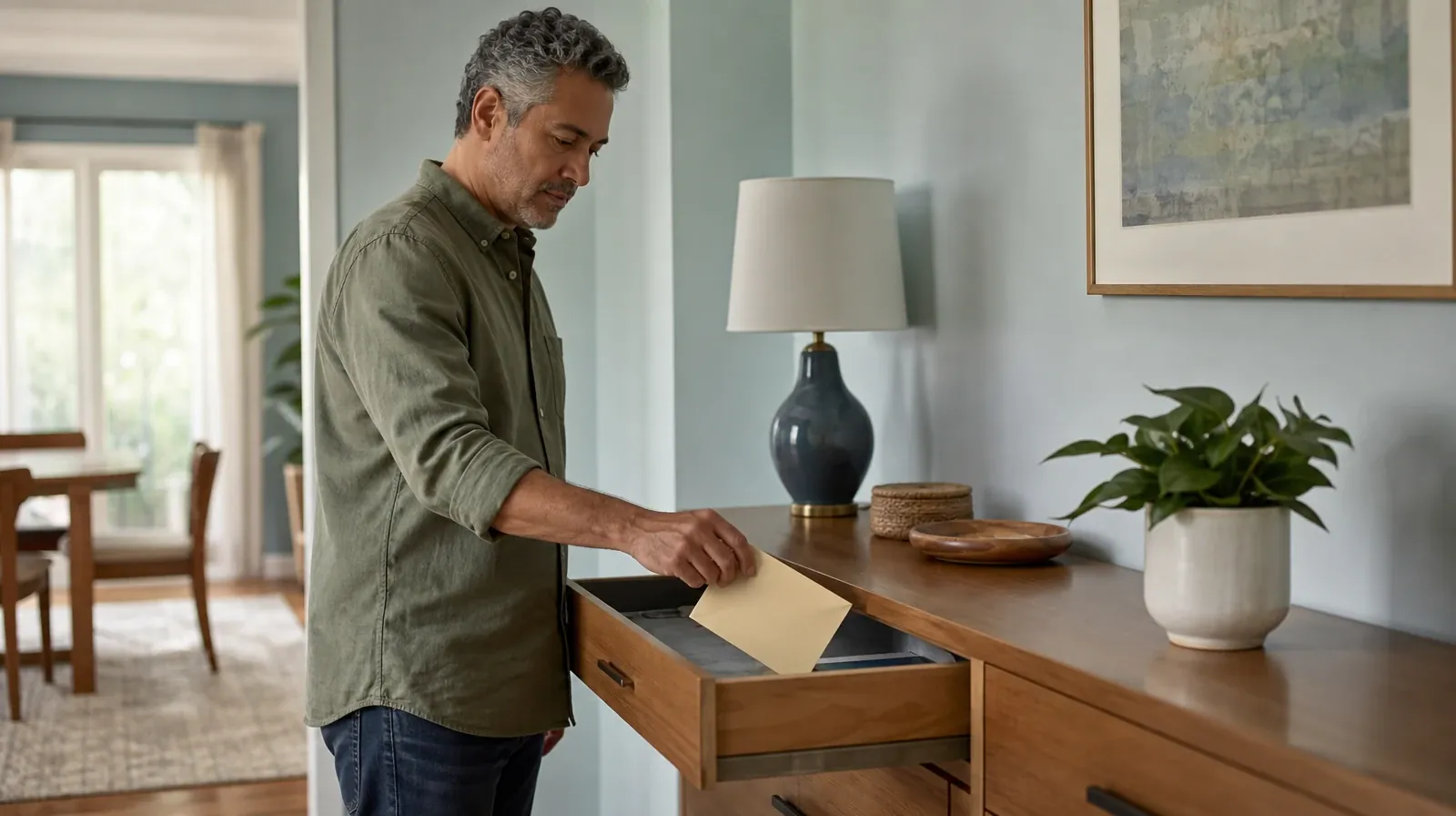 An adult places a plain sealed envelope in a drawer · Alcohol Addiction Treatment for Windley Key, FL Residents