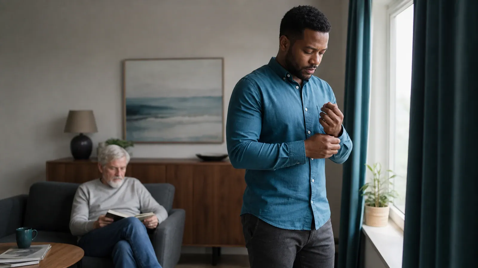 Telling Someone You Trust About Adderall Use in South Florida | An adult buttons a shirt cuff near a window An adult buttons a shirt cuff near a window · Telling Someone You Trust About Adderall Use in South Florida