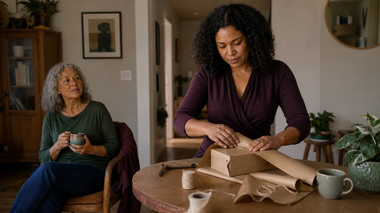 An adult wraps a small box in plain brown paper · When Your Goals for Change Are Unclear With Adderall Use