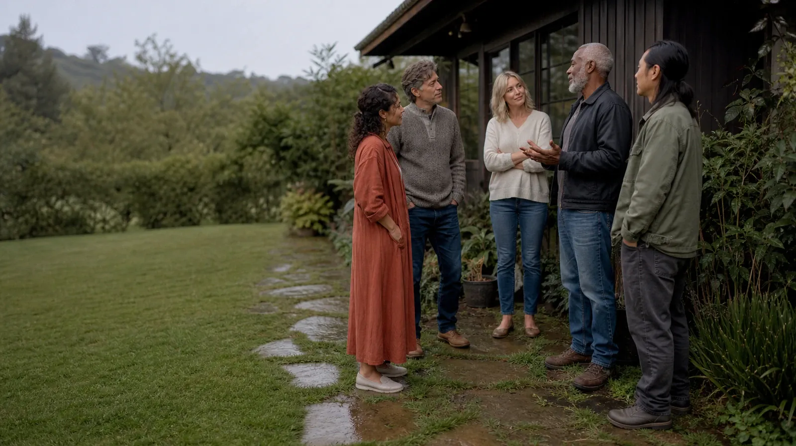 Reconnecting With Support After Ambien Use in South Florida | Five adults listen during an informal garden conversation Five adults listen during an informal garden conversation · Reconnecting With Support After Ambien Use in South Florida