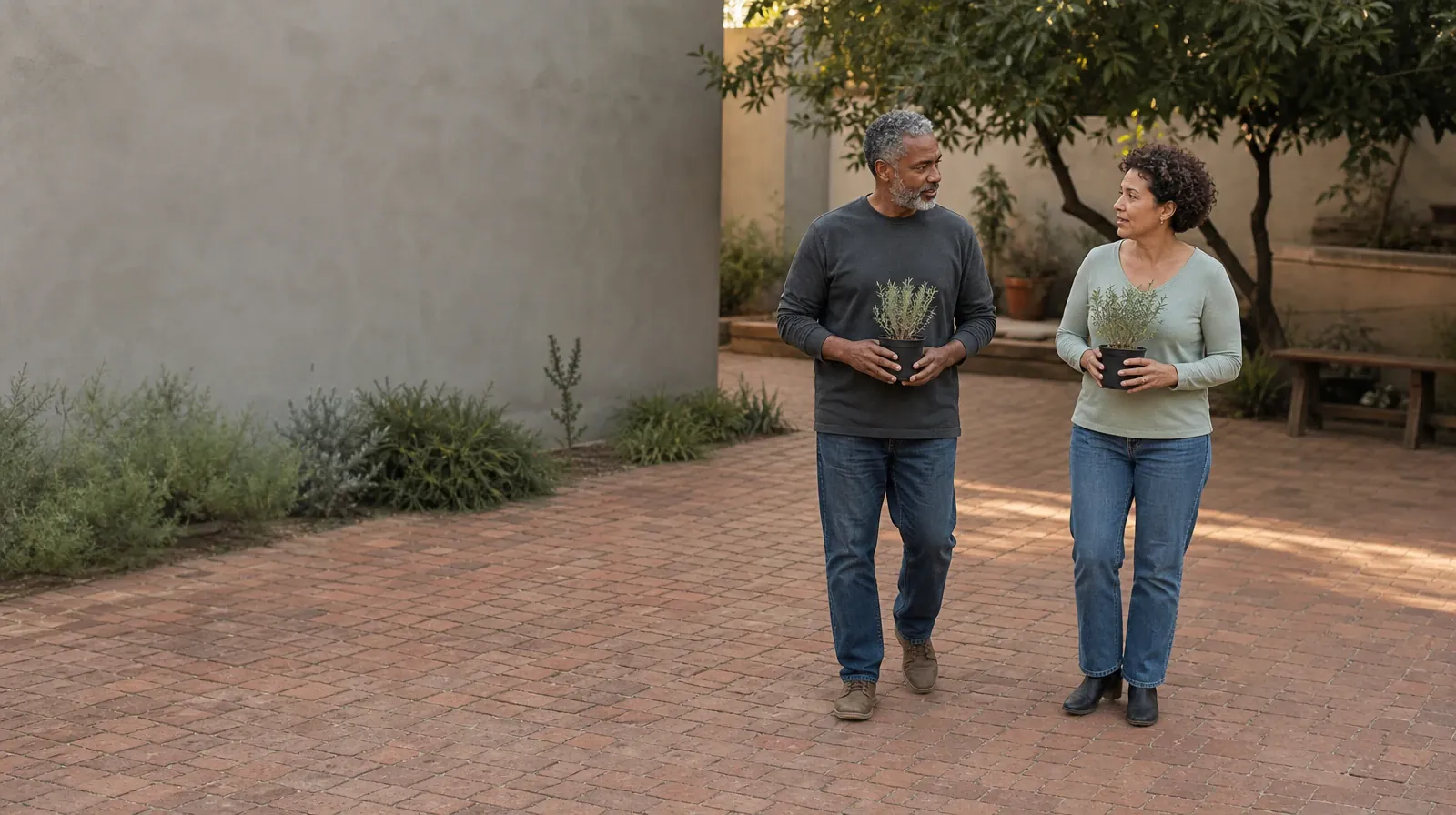 Reviewing a Care Recommendation for Ativan Use in South Florida | Two adults pause with small plants in a courtyard Two adults pause with small plants in a courtyard · Reviewing a Care Recommendation for Ativan Use in South Florida