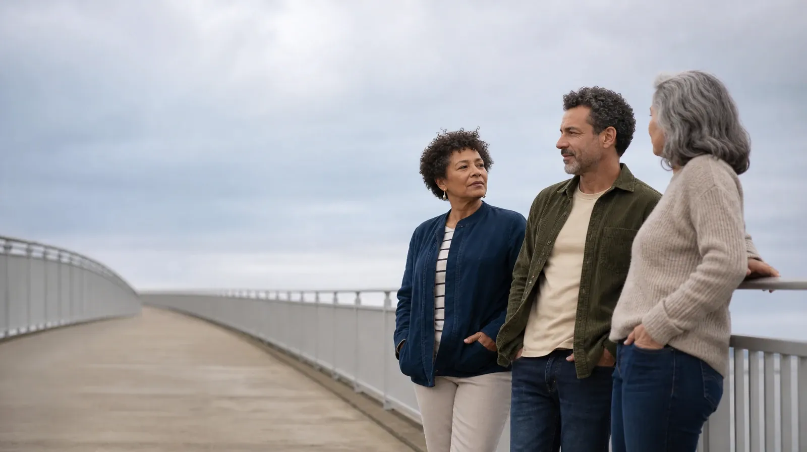 Reviewing a Care Recommendation for Cocaine Use in South Florida | Three adults pause near an anonymous pedestrian bridge Three adults pause near an anonymous pedestrian bridge · Reviewing a Care Recommendation for Cocaine Use in South Florida