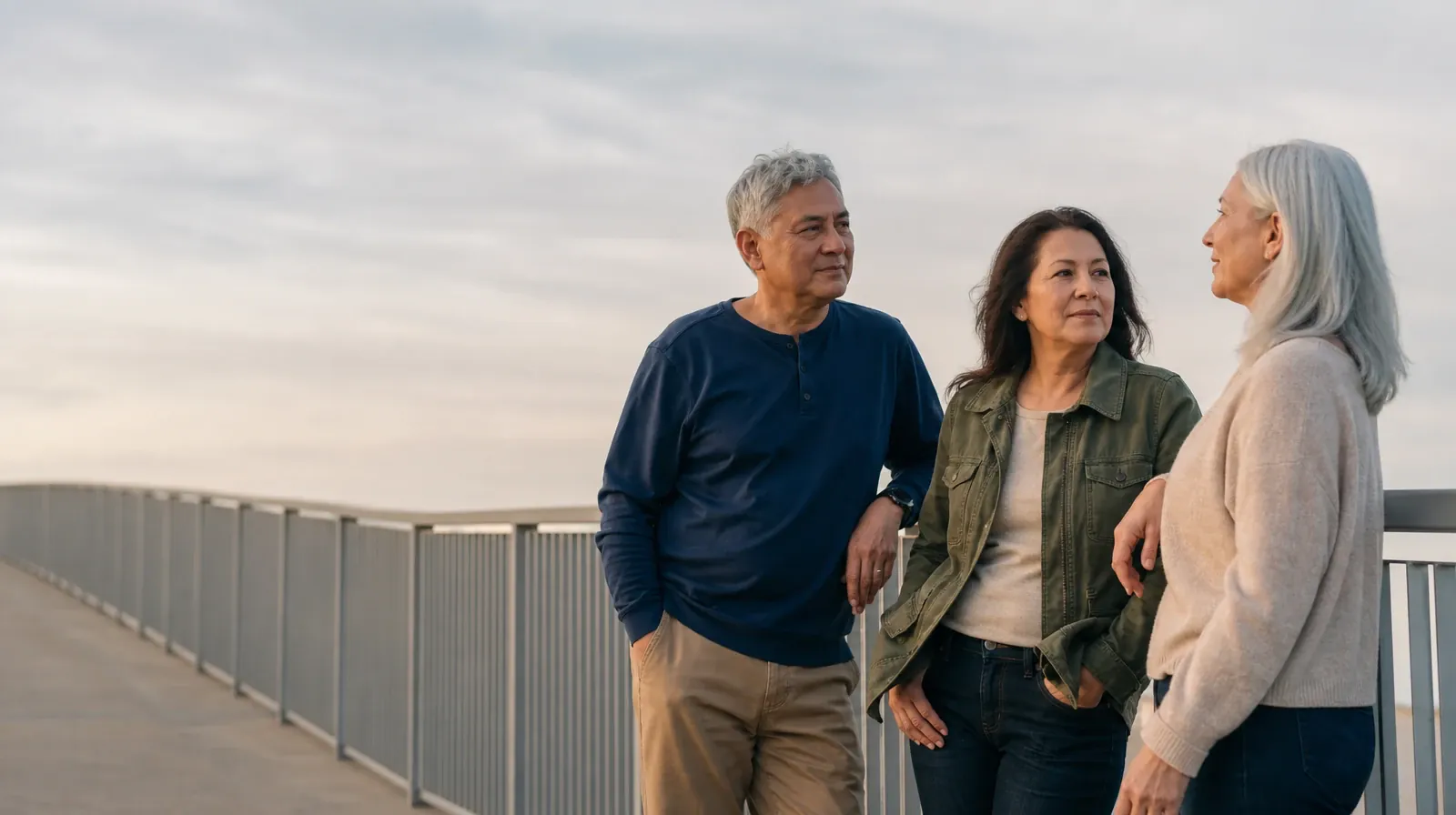 Preparing for a Medical Visit About Hydrocodone Use | Three adults pause near an anonymous pedestrian bridge Three adults pause near an anonymous pedestrian bridge · Preparing for a Medical Visit About Hydrocodone Use