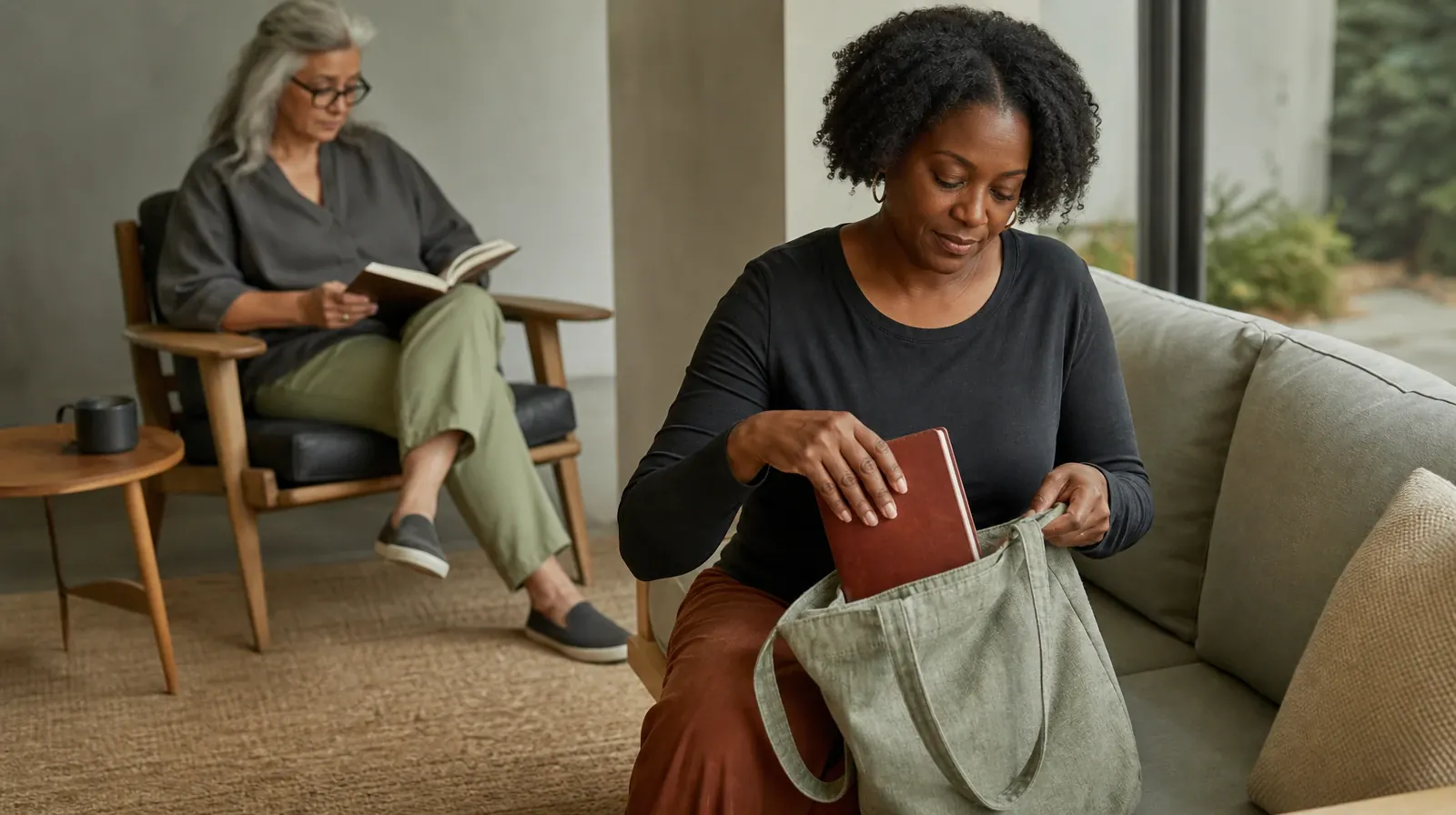 Changing Social Routines Around Hydromorphone Use | An adult places a closed journal in a fabric tote An adult places a closed journal in a fabric tote · Changing Social Routines Around Hydromorphone Use