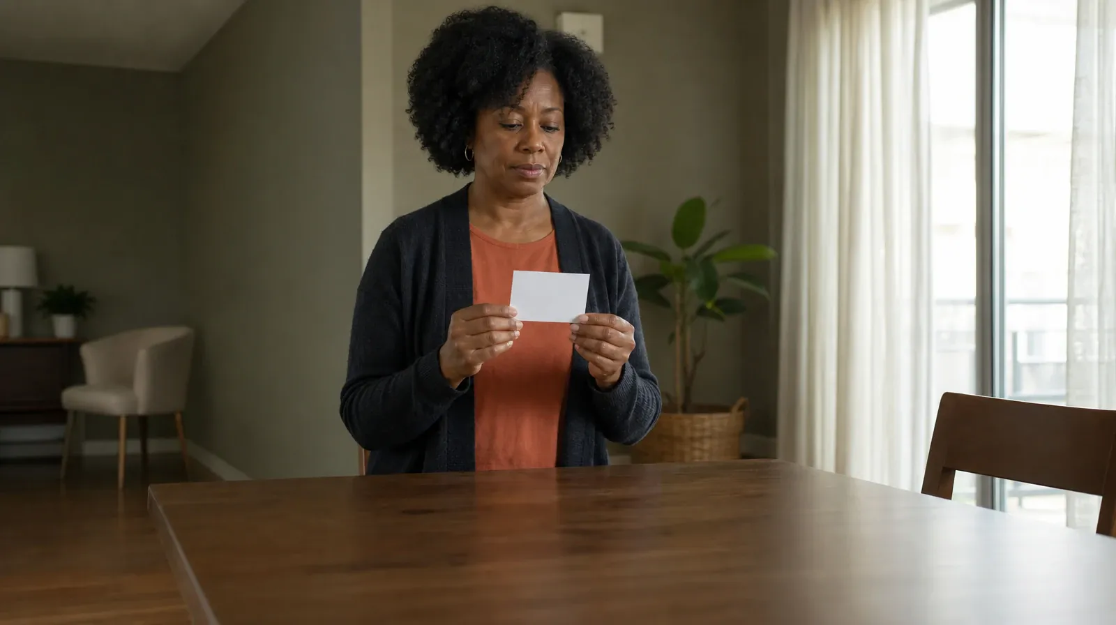 An adult holds a small blank card above a table · Preparing for a Medical Visit About Inhalants Use