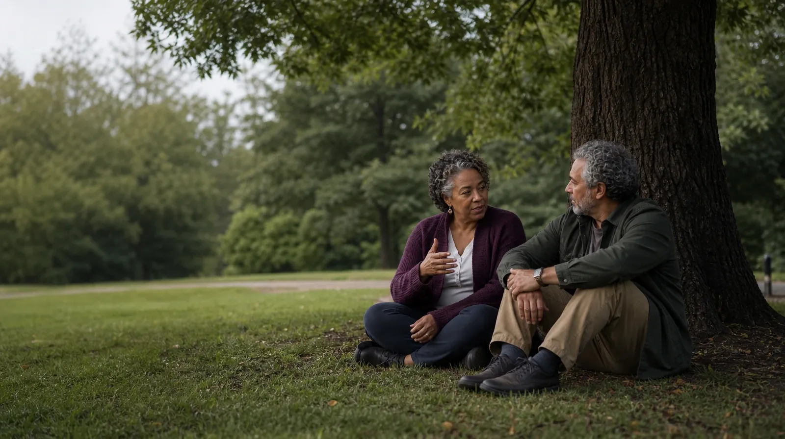 Asking for Practical Help With Klonopin Use in South Florida | Two adults talk beneath a tree at a public green Two adults talk beneath a tree at a public green · Asking for Practical Help With Klonopin Use in South Florida