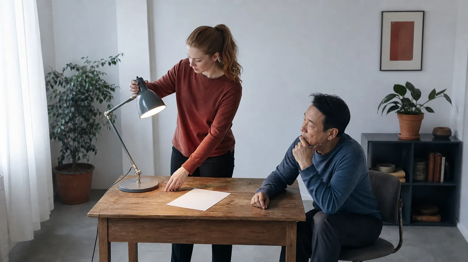 An adult adjusts a desk lamp beside blank paper · Asking for Practical Help With Cannabis Use in South Florida