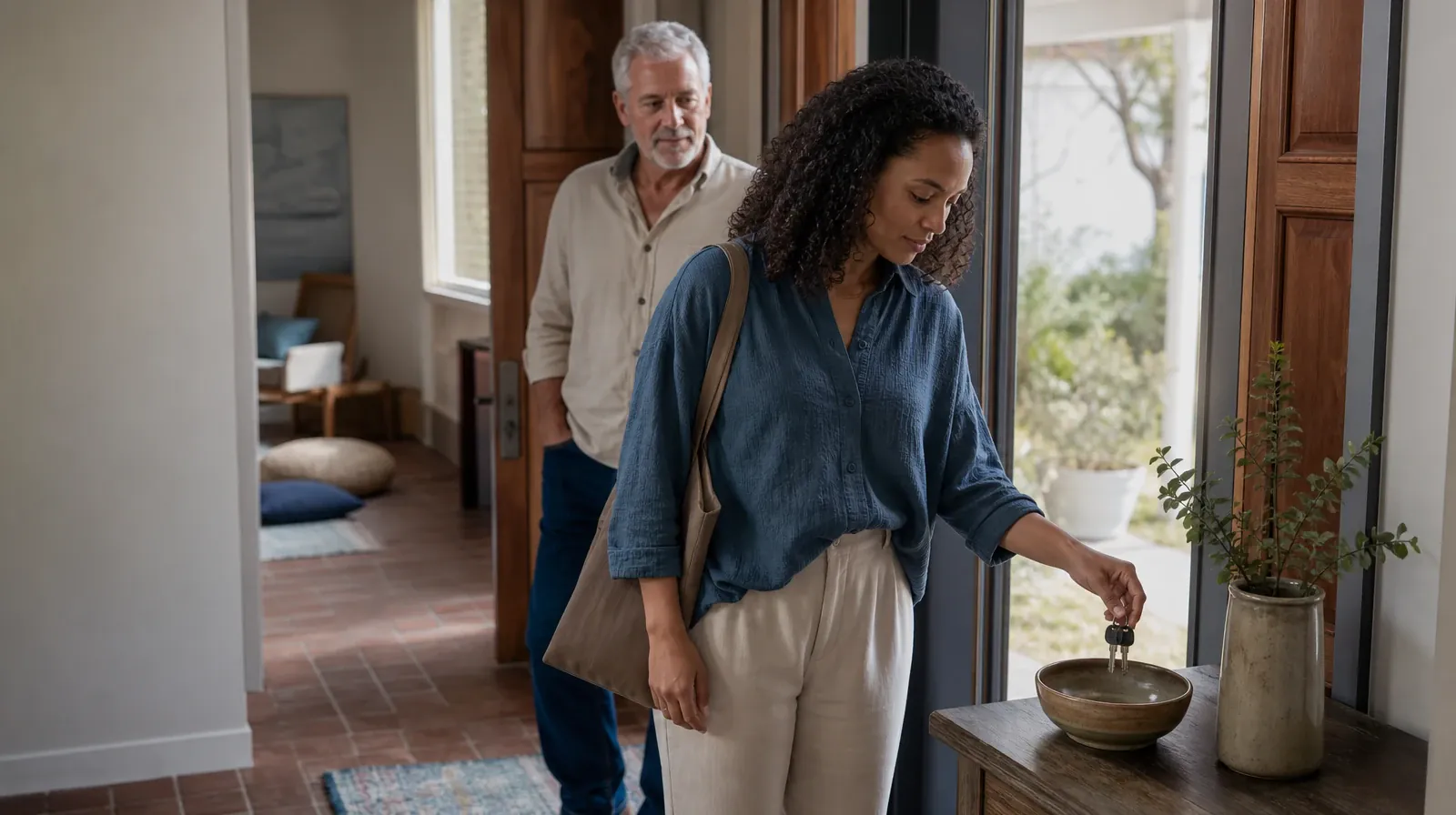 An adult places house keys into a small bowl · Family Conversations After Treatment for Cannabis Use
