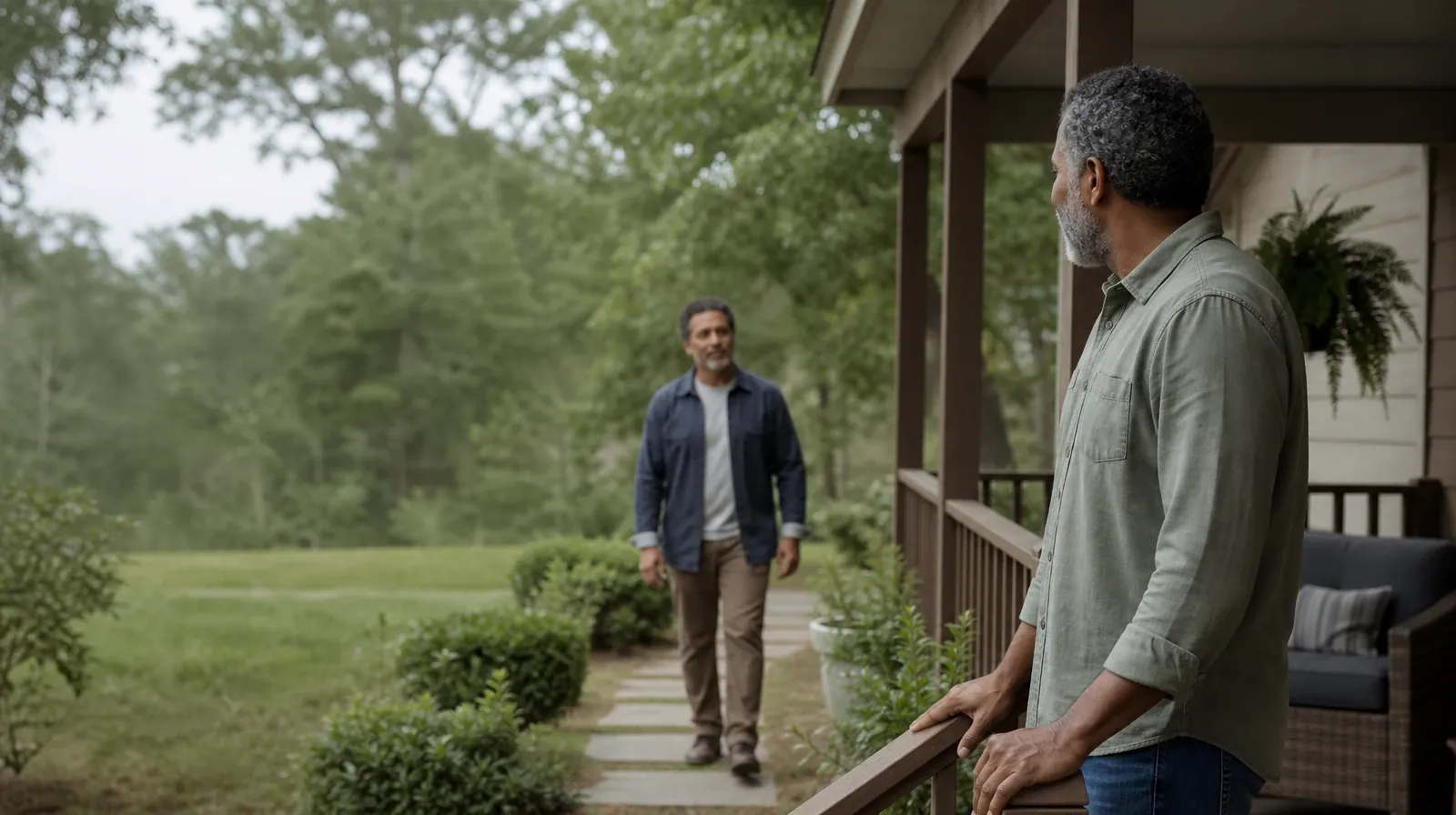 Preparing for a Medical Visit About Cannabis Use in South Florida | Two adults meet near a shaded porch Two adults meet near a shaded porch · Preparing for a Medical Visit About Cannabis Use in South Florida