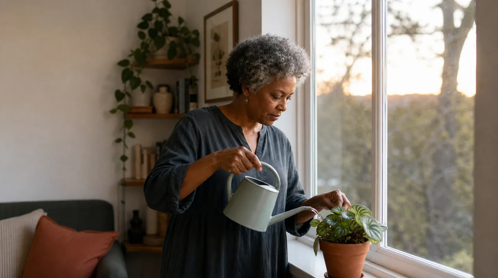 An adult waters a small houseplant by a window · Changing Social Routines Around MDMA Use in South Florida