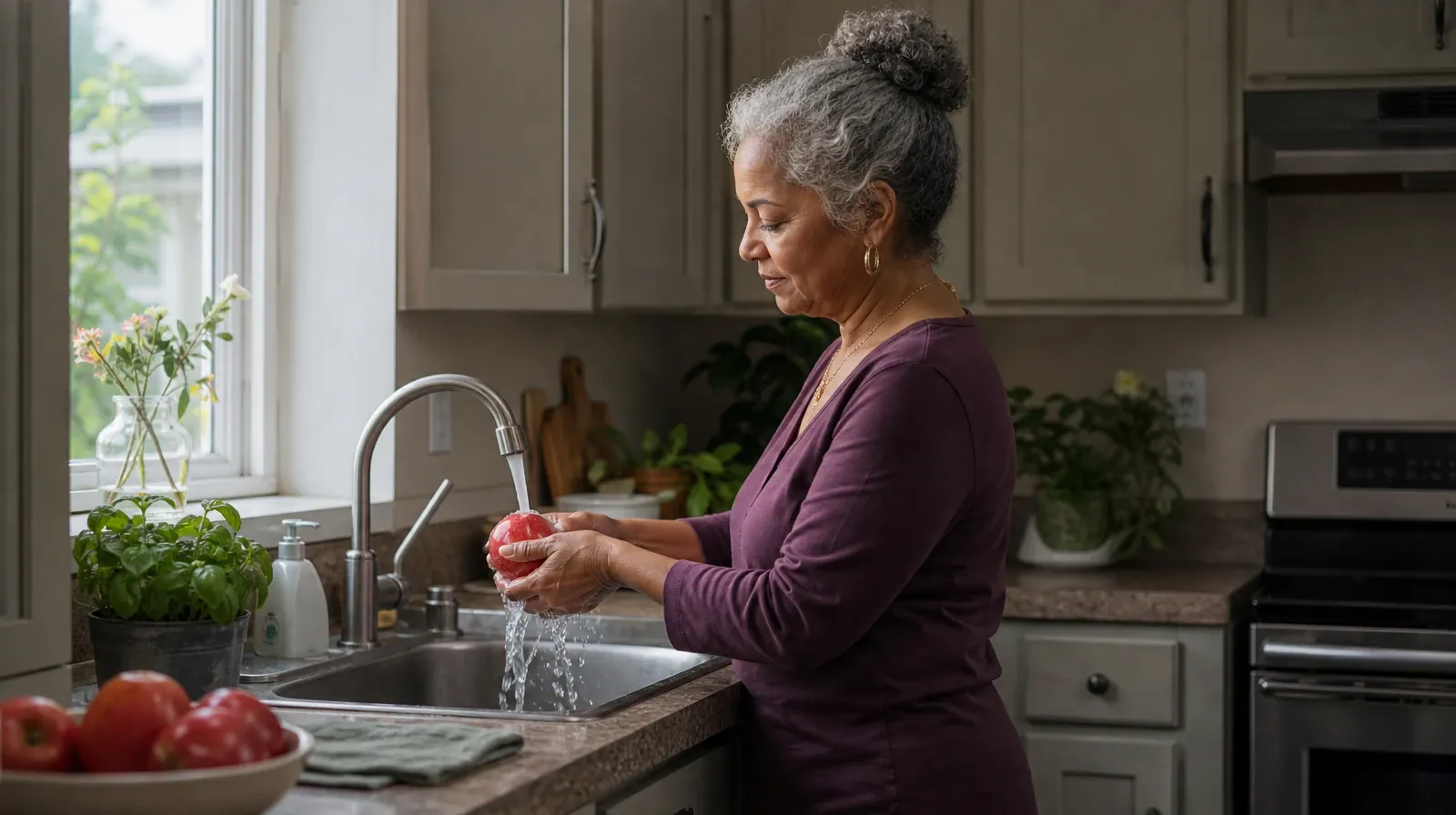 An adult rinses an apple at a kitchen sink · Reviewing a Care Recommendation for MDMA Use in South Florida