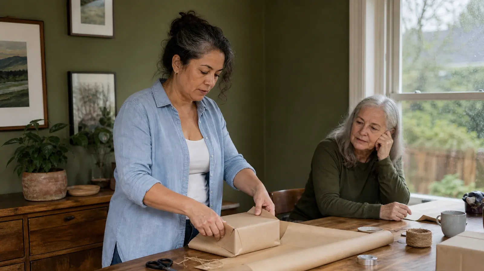 An adult wraps a small box in plain brown paper · Keeping Appointments During Recovery From Methamphetamine Use