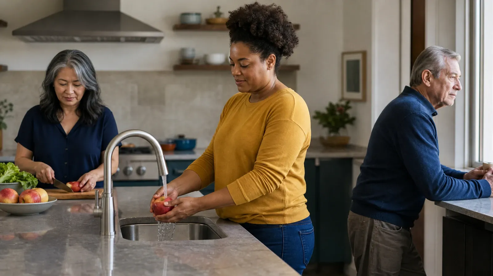 An adult rinses an apple at a kitchen sink · Weekends and Recovery From Nitrous oxide Use in South Florida