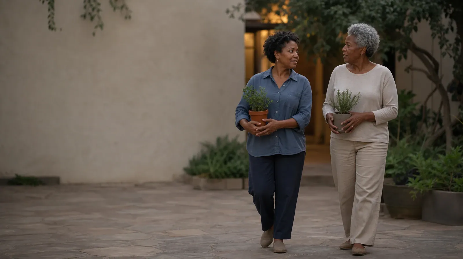 When Your Goals for Change Are Unclear With Nitrous oxide Use | Two adults pause with small plants in a courtyard Two adults pause with small plants in a courtyard · When Your Goals for Change Are Unclear With Nitrous oxide Use