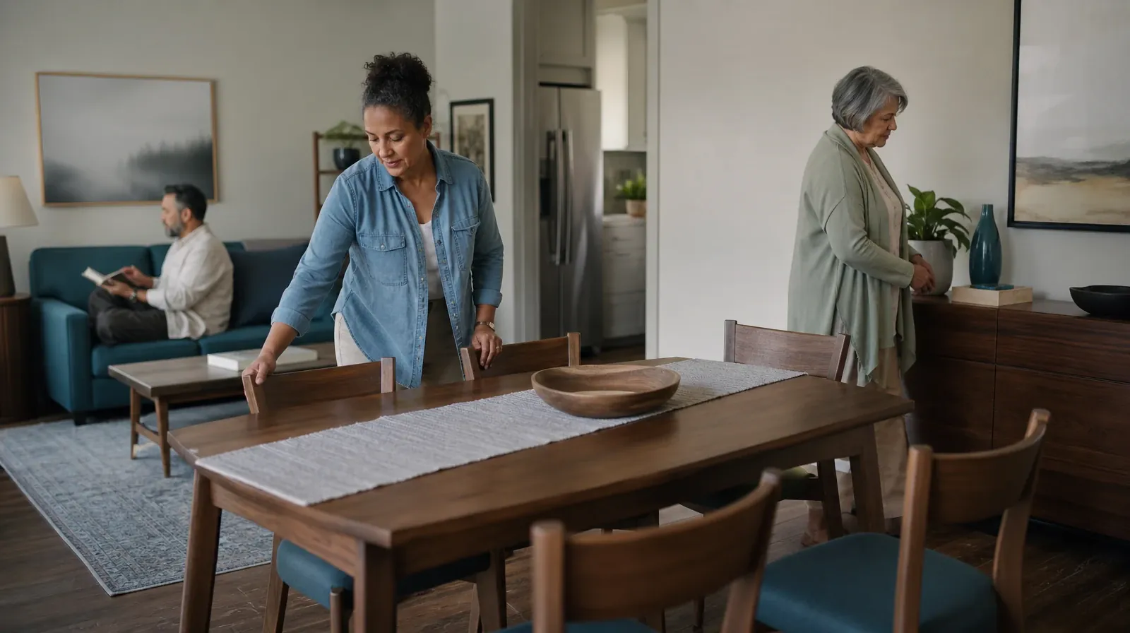 An adult straightens a chair at a cleared table · Reviewing a Care Recommendation for Opioids Use in South Florida