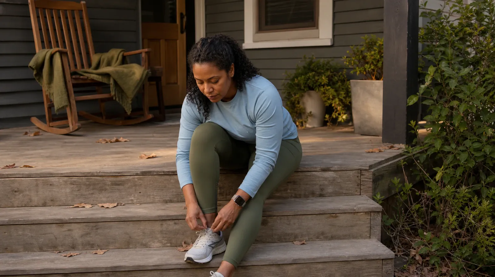 An adult ties a shoe on a low home step · Choosing Follow-Up Questions About Percocet Use in South Florida