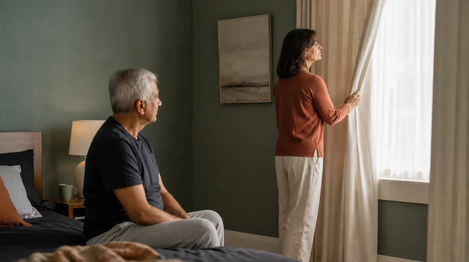 An adult opens a plain curtain in morning light · Reviewing a Care Recommendation for Percocet Use in South Florida