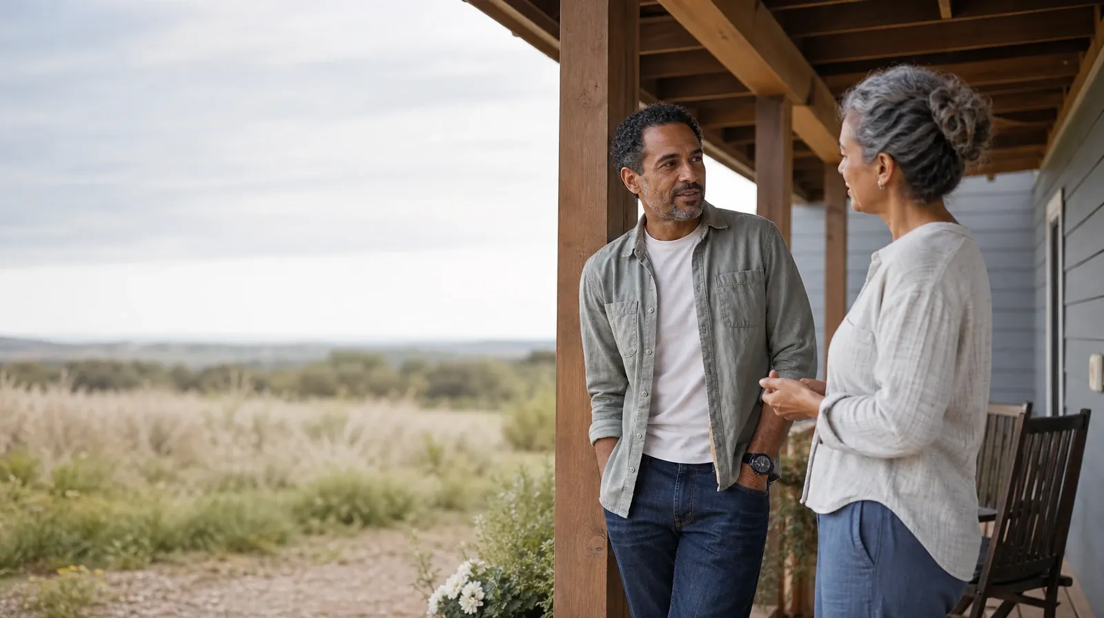 Two adults share a calm porch conversation · Reconnecting With Support After Polysubstance Use