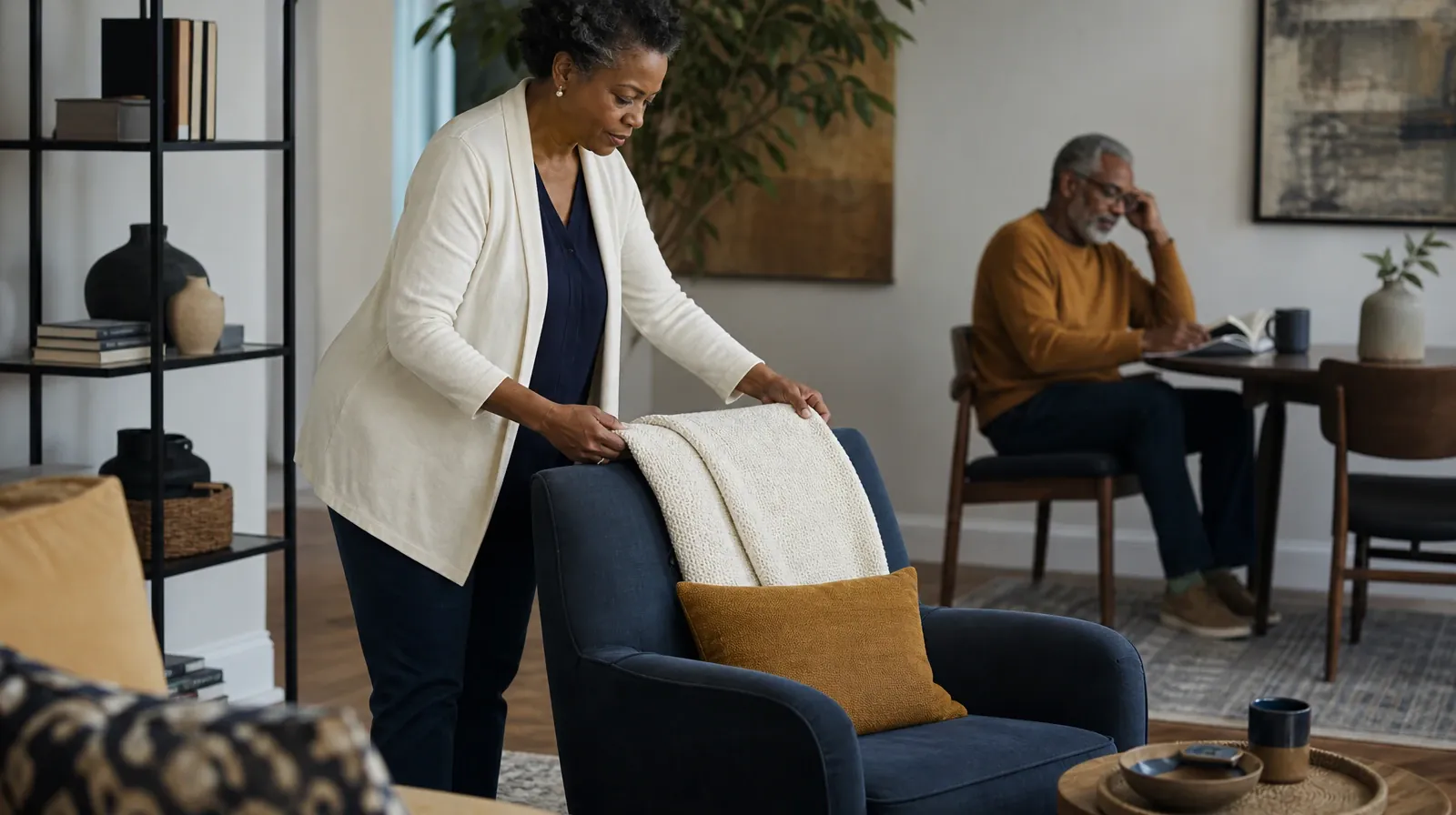 An adult folds a plain cotton throw over a chair · Preparing for a Medical Visit About Prescription drugs Use
