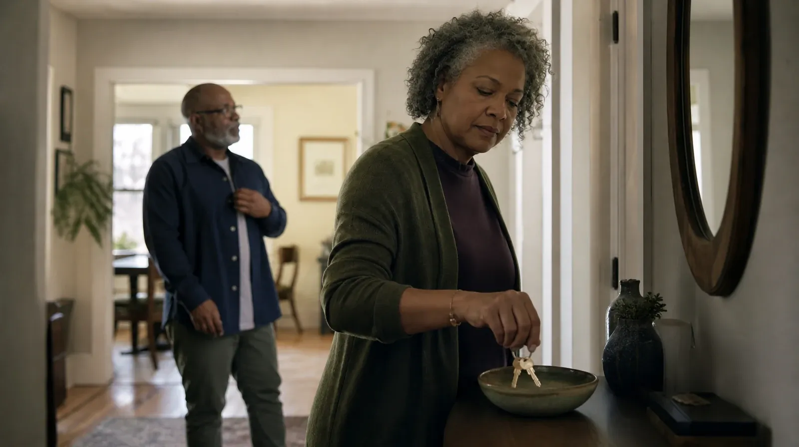 An adult places house keys into a small bowl · Reviewing Prescription Drug Care Recommendations