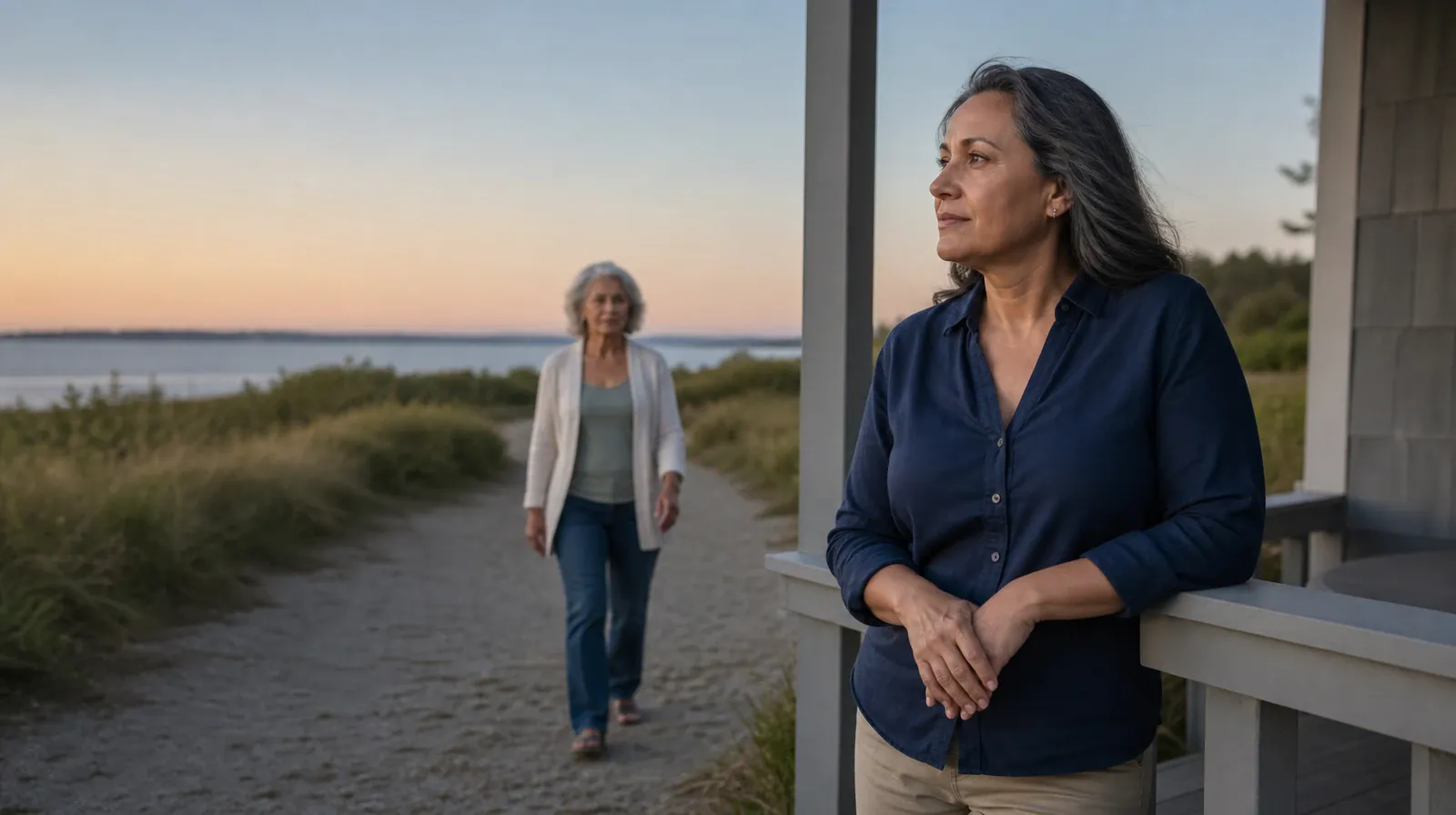 Two adults meet near a shaded porch · Holidays and Boundaries Around Prescription sedatives Use