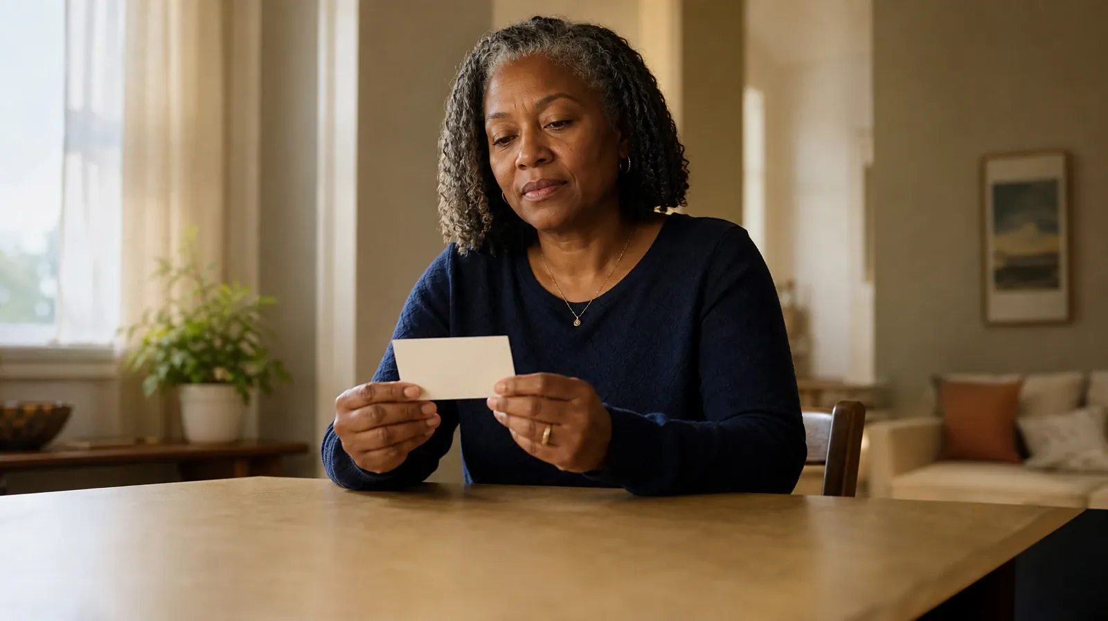 An adult holds a small blank card above a table · Keeping Recovery Appointments With Prescription sedatives Use