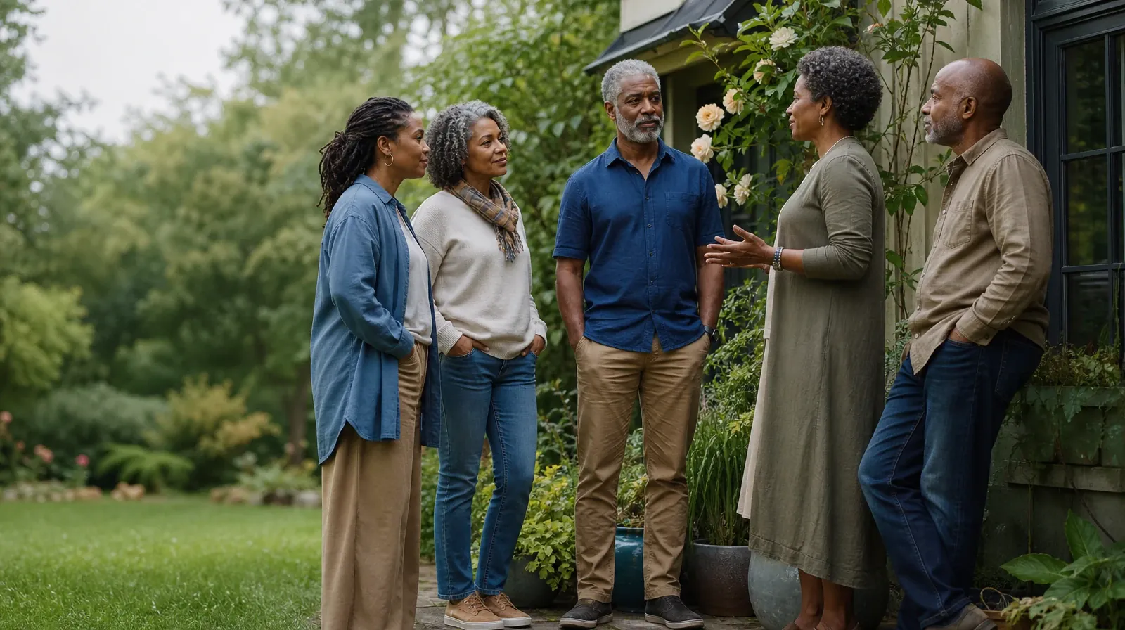 Five adults listen during an informal garden conversation · Preparing for a Medical Visit About Prescription sedatives Use