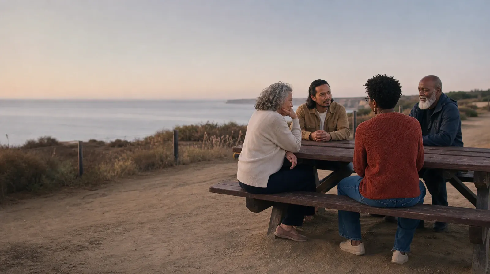 Reviewing a Care Recommendation for Restoril Use in South Florida | Four adults share an informal outdoor conversation Four adults share an informal outdoor conversation · Reviewing a Care Recommendation for Restoril Use in South Florida