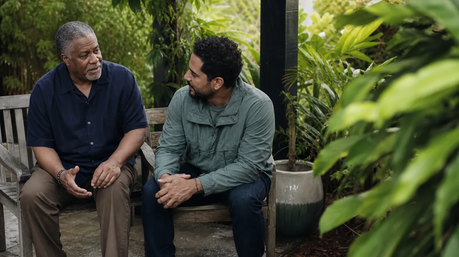 Adults sharing an ordinary supportive moment · Choosing Follow-Up Questions About Tramadol Use in South Florida