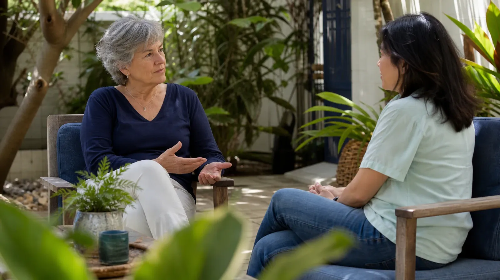 Adults listening to one another in an ordinary setting · Preparing for a Medical Visit About Tramadol Use in South Florida