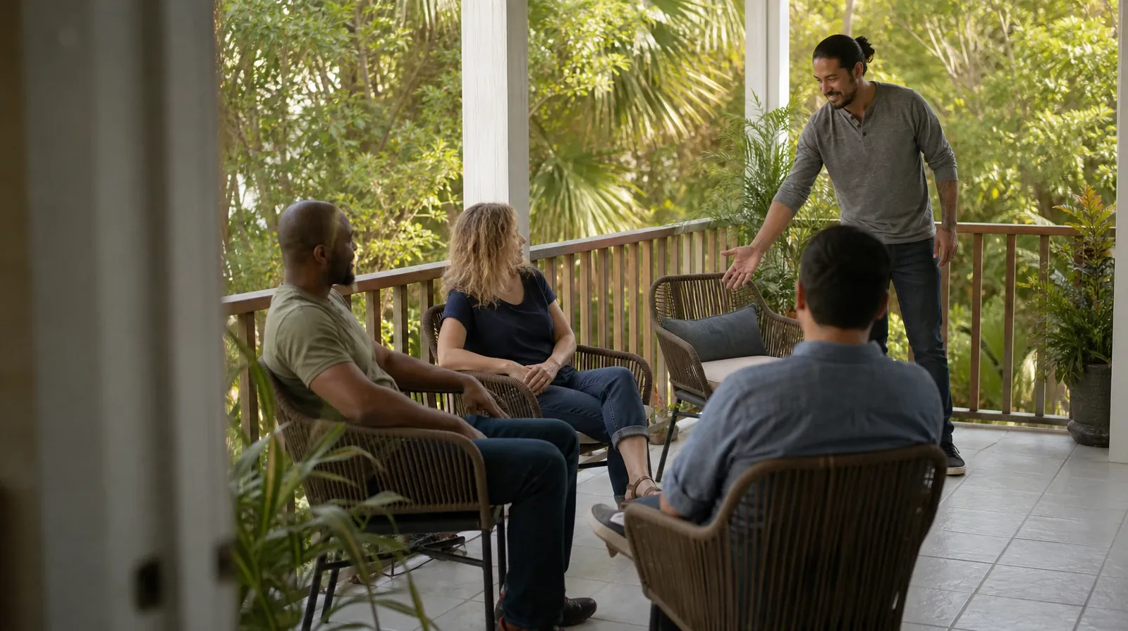 Adults listening to one another in an ordinary setting · Changing Social Routines Around Vicodin Use in South Florida