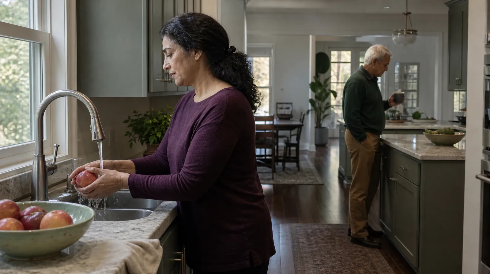 An adult rinses an apple at a kitchen sink · Understanding a Treatment Plan for Adderall Use in South Florida