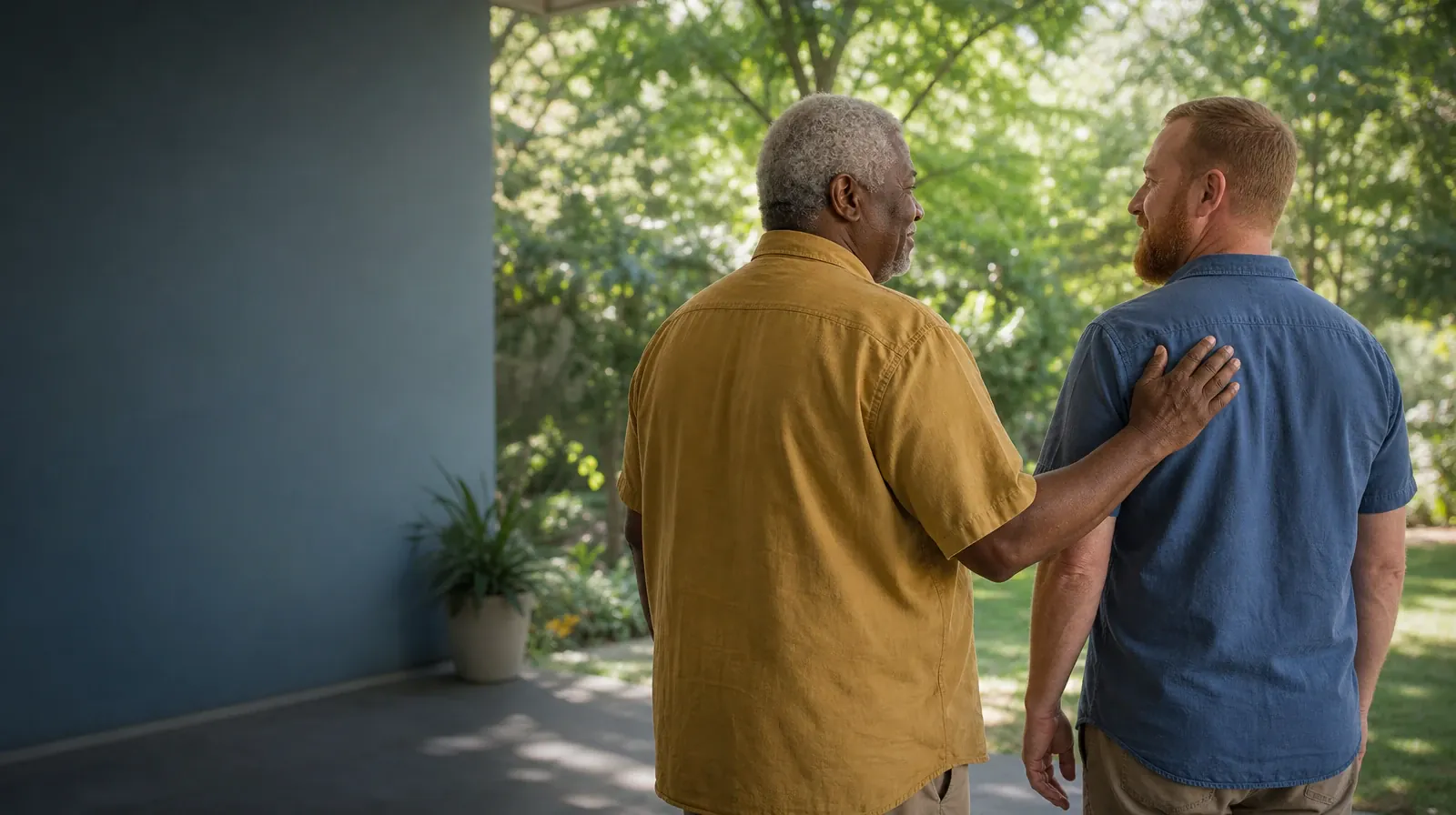 Supporting a Partner With Alcohol Use in South Florida | Two adults stand side by side, with one resting a hand lightly on… Two adults stand side by side, with one resting a hand lightly on… · Supporting a Partner With Alcohol Use in South Florida