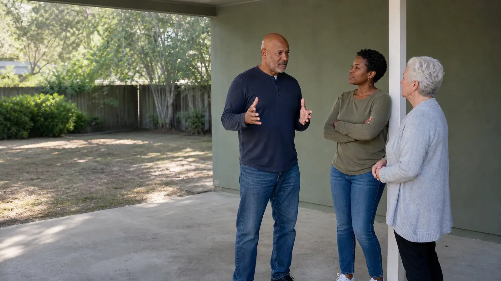 When Other Substances Are Used With Alcohol Use in South Florida | Three adults talk under an empty home carport, with one… Three adults talk under an empty home carport, with one… · When Other Substances Are Used With Alcohol Use in South Florida