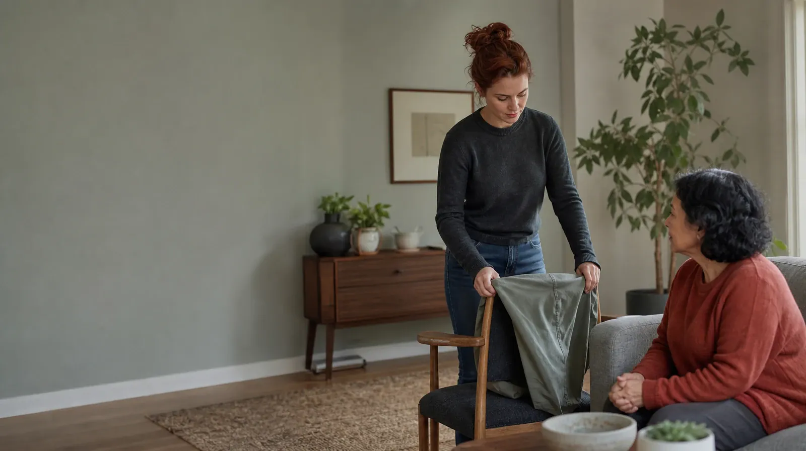 Returning Home After Treatment for Ambien Use in South Florida | An adult folds a jacket while talking with someone nearby An adult folds a jacket while talking with someone nearby · Returning Home After Treatment for Ambien Use in South Florida