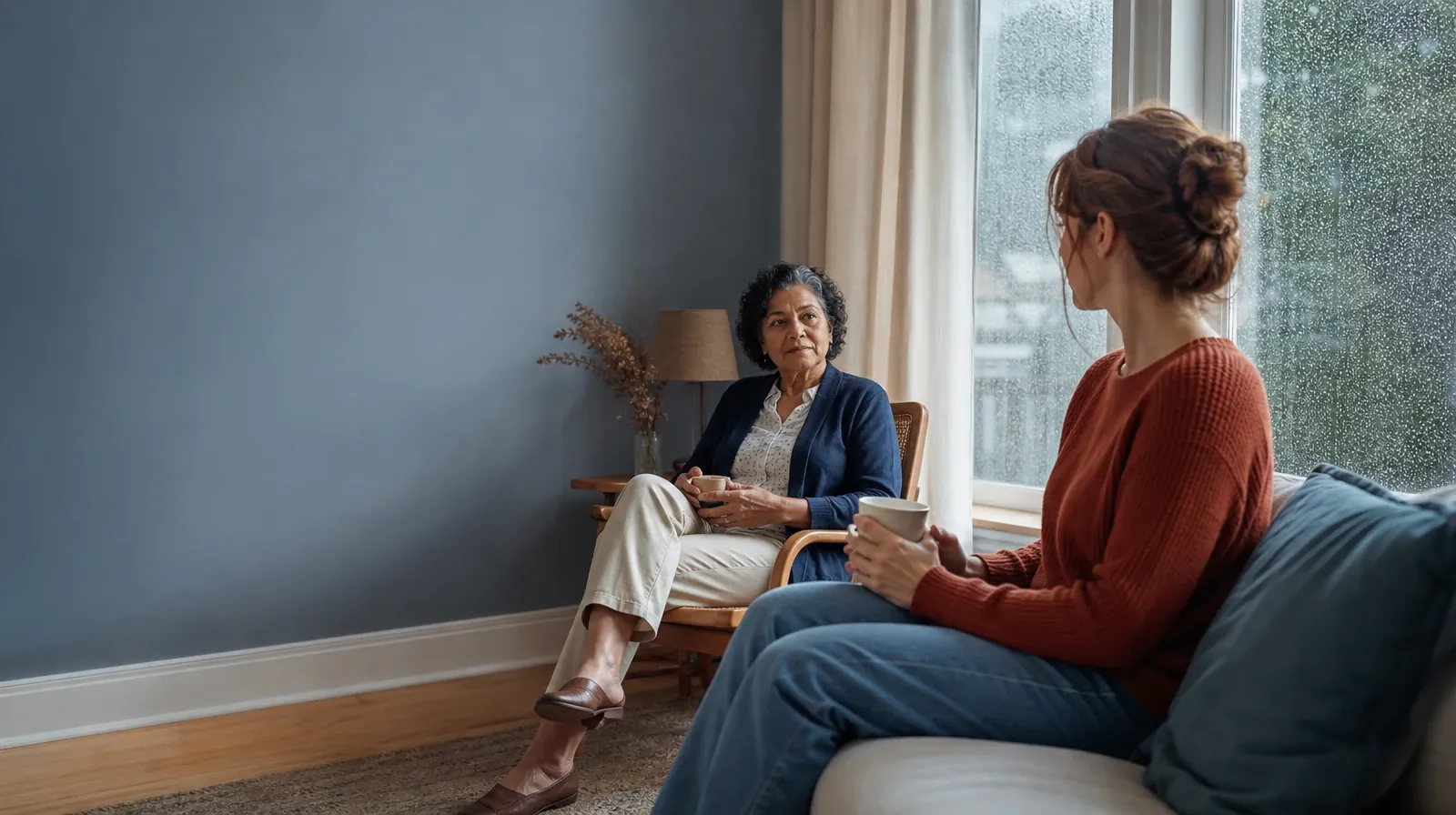 Prescription Dependence Questions About Ativan Use | An adult turns from a window toward another adult An adult turns from a window toward another adult · Prescription Dependence Questions About Ativan Use