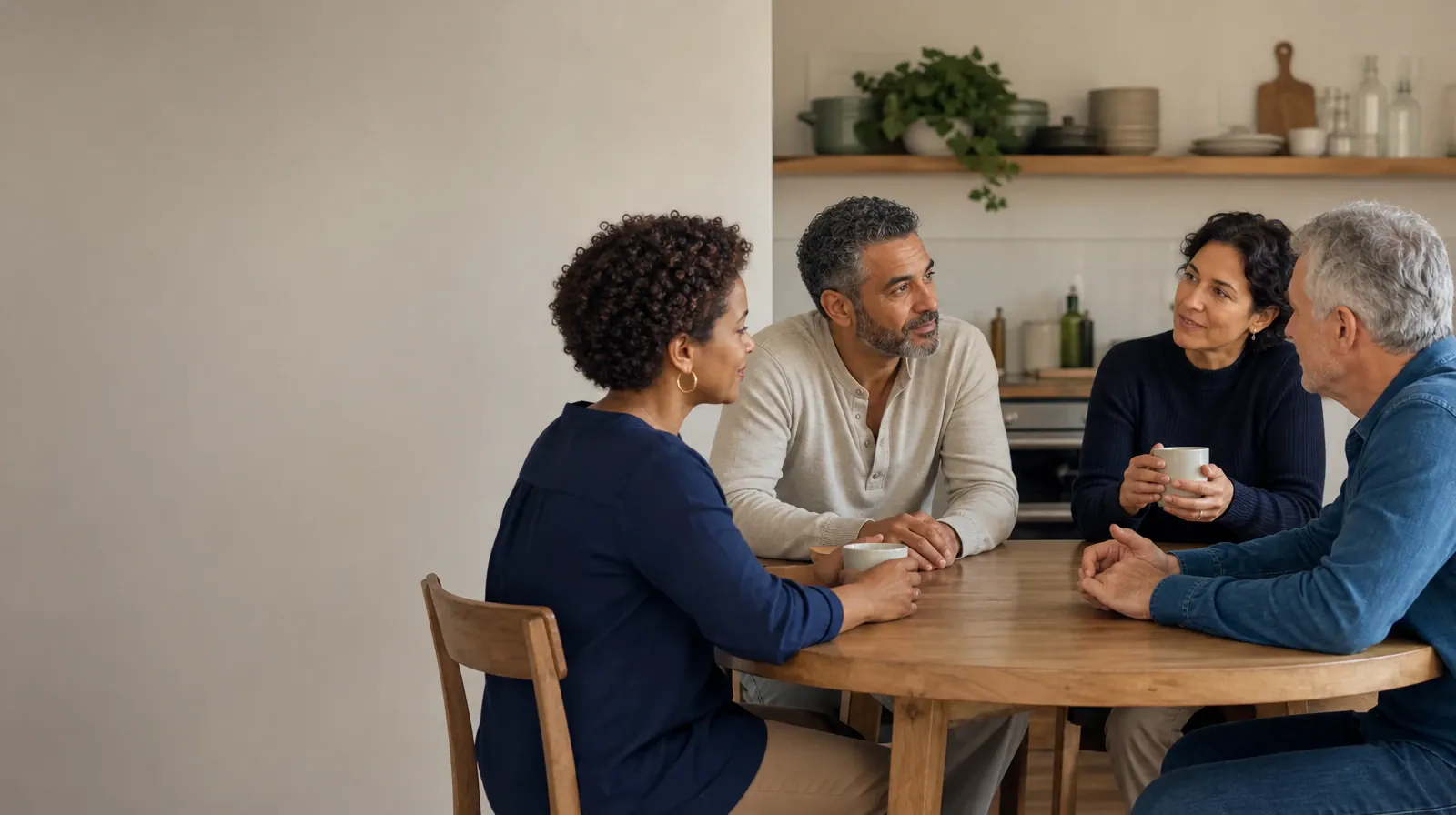 Four adults share an informal conversation at a kitchen table · Sleep Medication Review and Ativan Use in South Florida