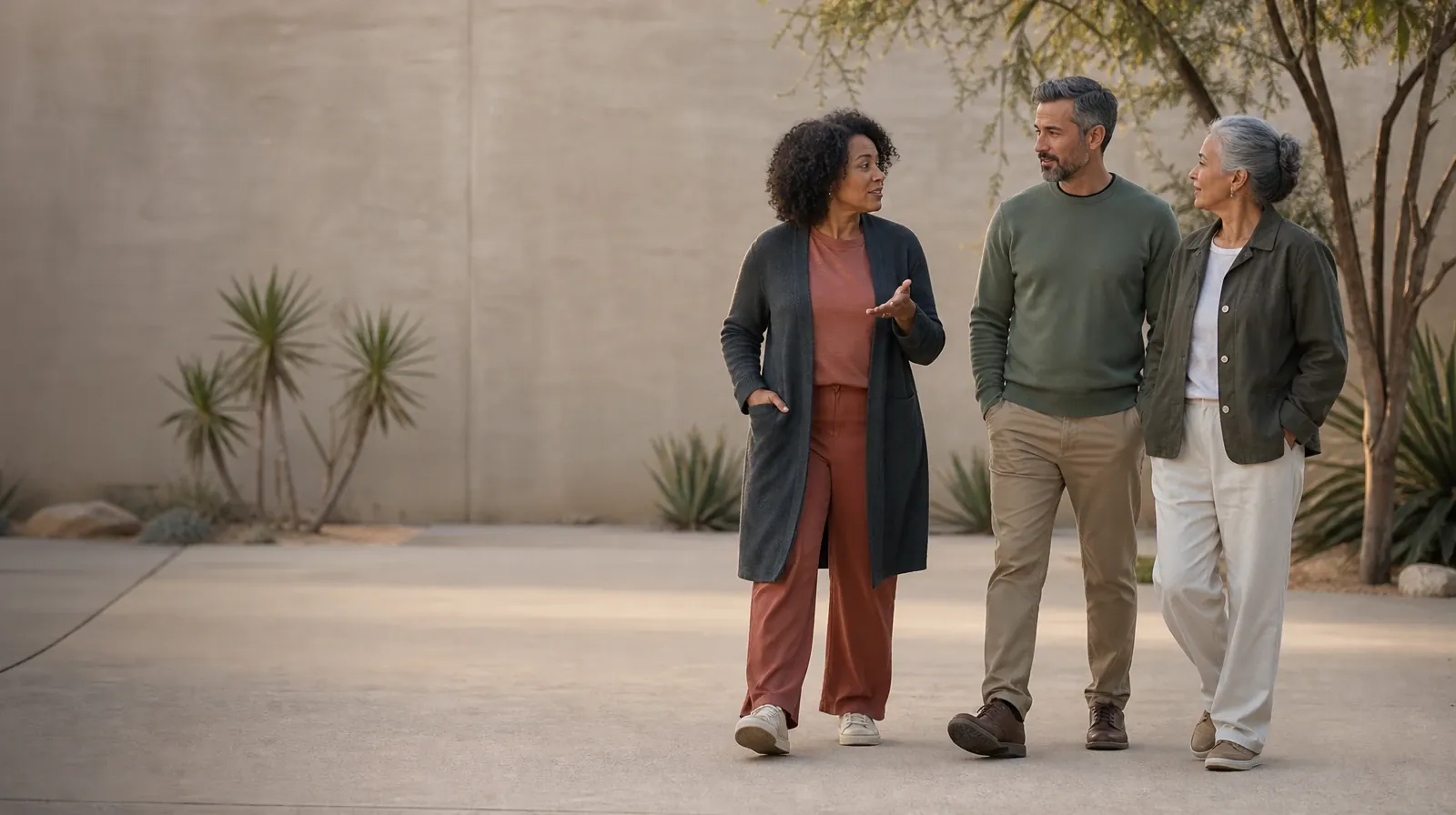 Preparing for Appointments About Barbiturates Use | Three adults walk and talk through a courtyard Three adults walk and talk through a courtyard · Preparing for Appointments About Barbiturates Use