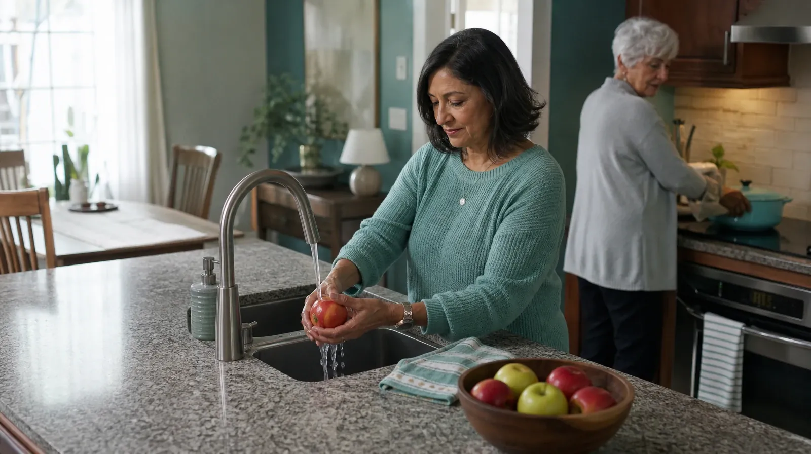 An adult rinses an apple at a kitchen sink · Using Previous Treatment Experience With Barbiturates Use