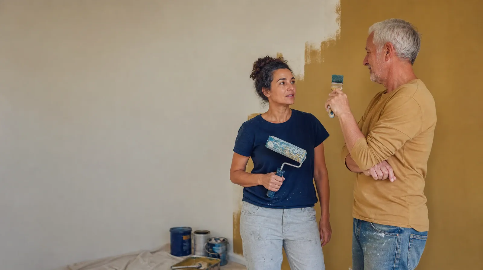 Returning Home After Treatment for Barbiturates Use | Two adults pause while painting a plain wall Two adults pause while painting a plain wall · Returning Home After Treatment for Barbiturates Use