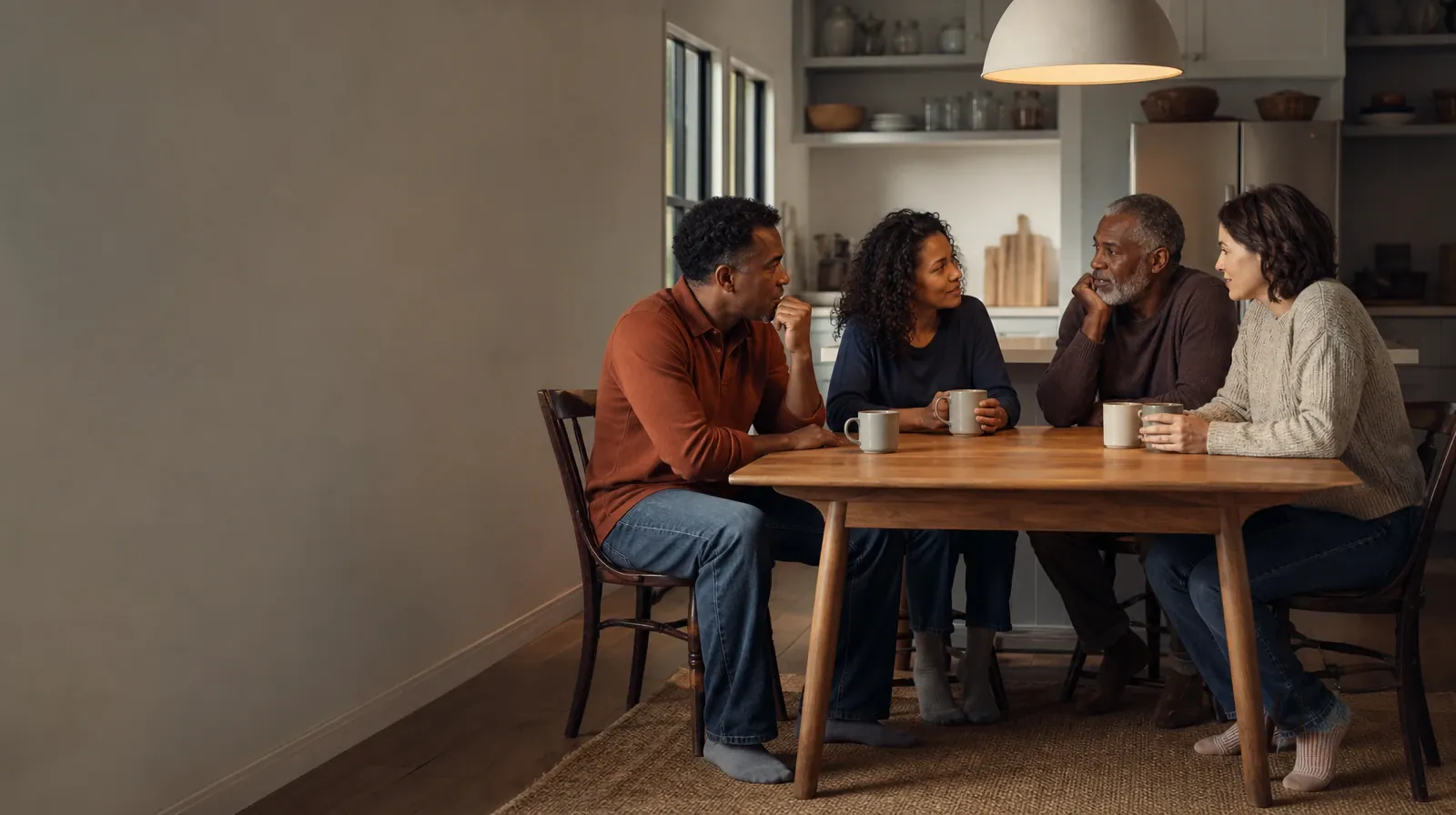 Work and Treatment Planning for Barbiturates Use in South Florida | Four adults share an informal conversation at a kitchen… Four adults share an informal conversation at a kitchen… · Work and Treatment Planning for Barbiturates Use in South Florida