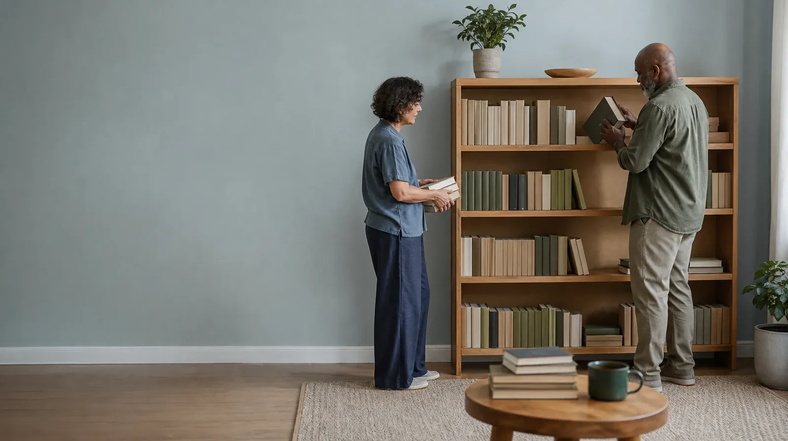 Asking for an Assessment for Benzodiazepines Use in South Florida | Two adults sort plain books on a home bookcase Two adults sort plain books on a home bookcase · Asking for an Assessment for Benzodiazepines Use in South Florida