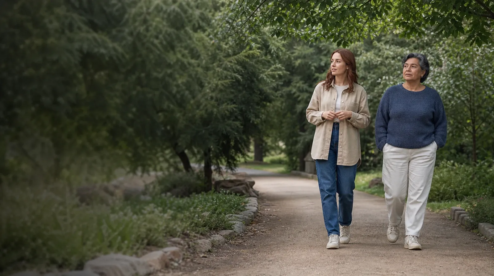 Cravings and Support With Cocaine Use in South Florida | Two adults walk and talk on a quiet garden path Two adults walk and talk on a quiet garden path · Cravings and Support With Cocaine Use in South Florida