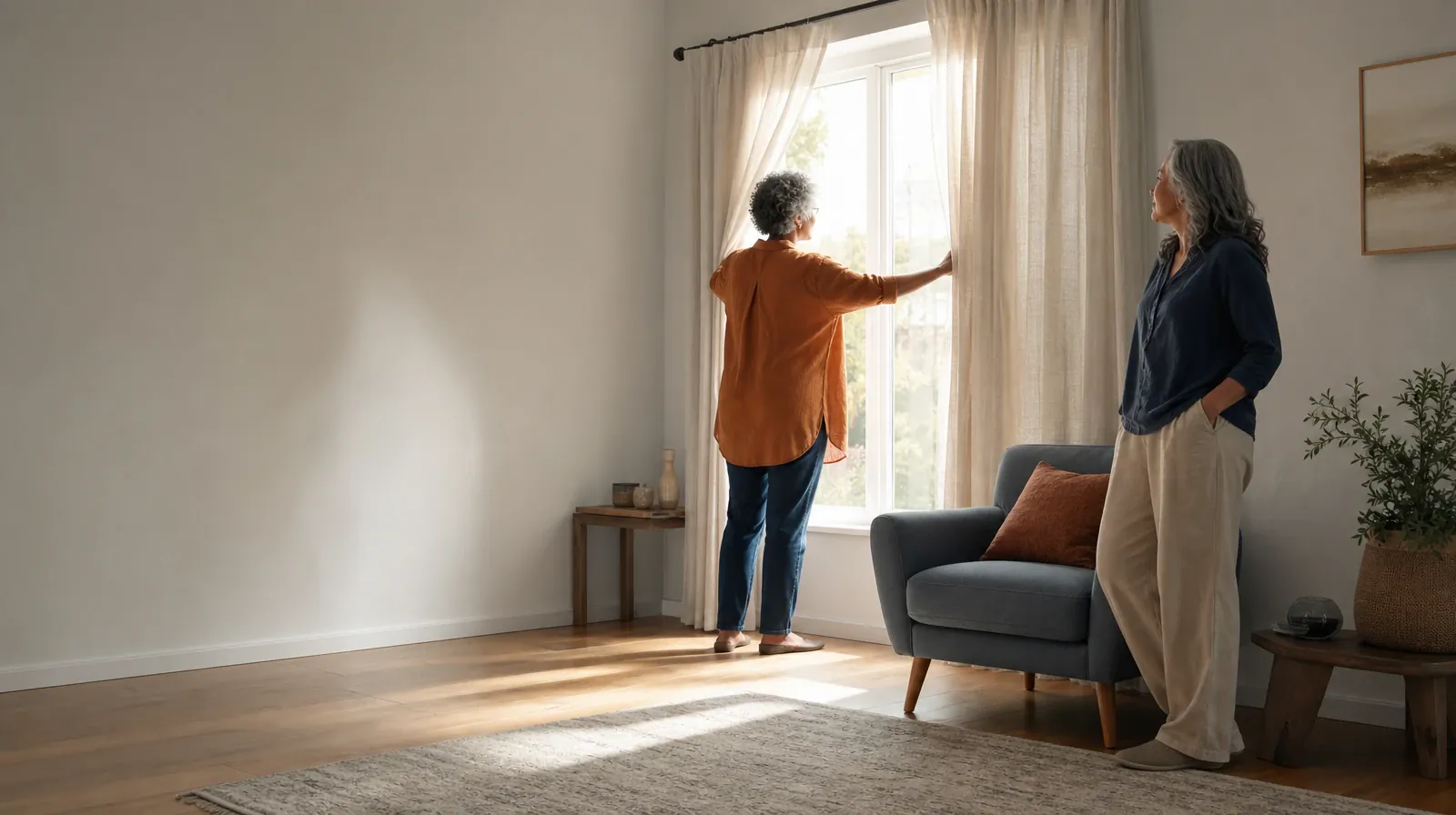 An adult opens curtains while another waits nearby · Sleep and Recovery After Codeine Use in South Florida