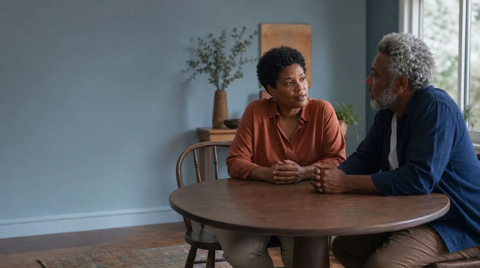 Talking With Family About Codeine Use in South Florida | Two adults have a calm conversation at a round table Two adults have a calm conversation at a round table · Talking With Family About Codeine Use in South Florida