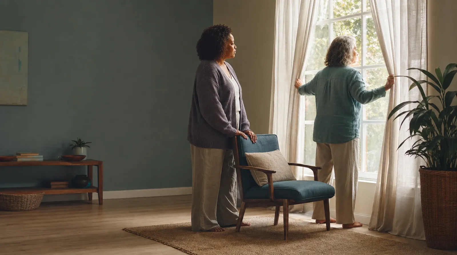 Counseling and Coping With Crack cocaine Use in South Florida | An adult opens curtains while another waits nearby An adult opens curtains while another waits nearby · Counseling and Coping With Crack cocaine Use in South Florida