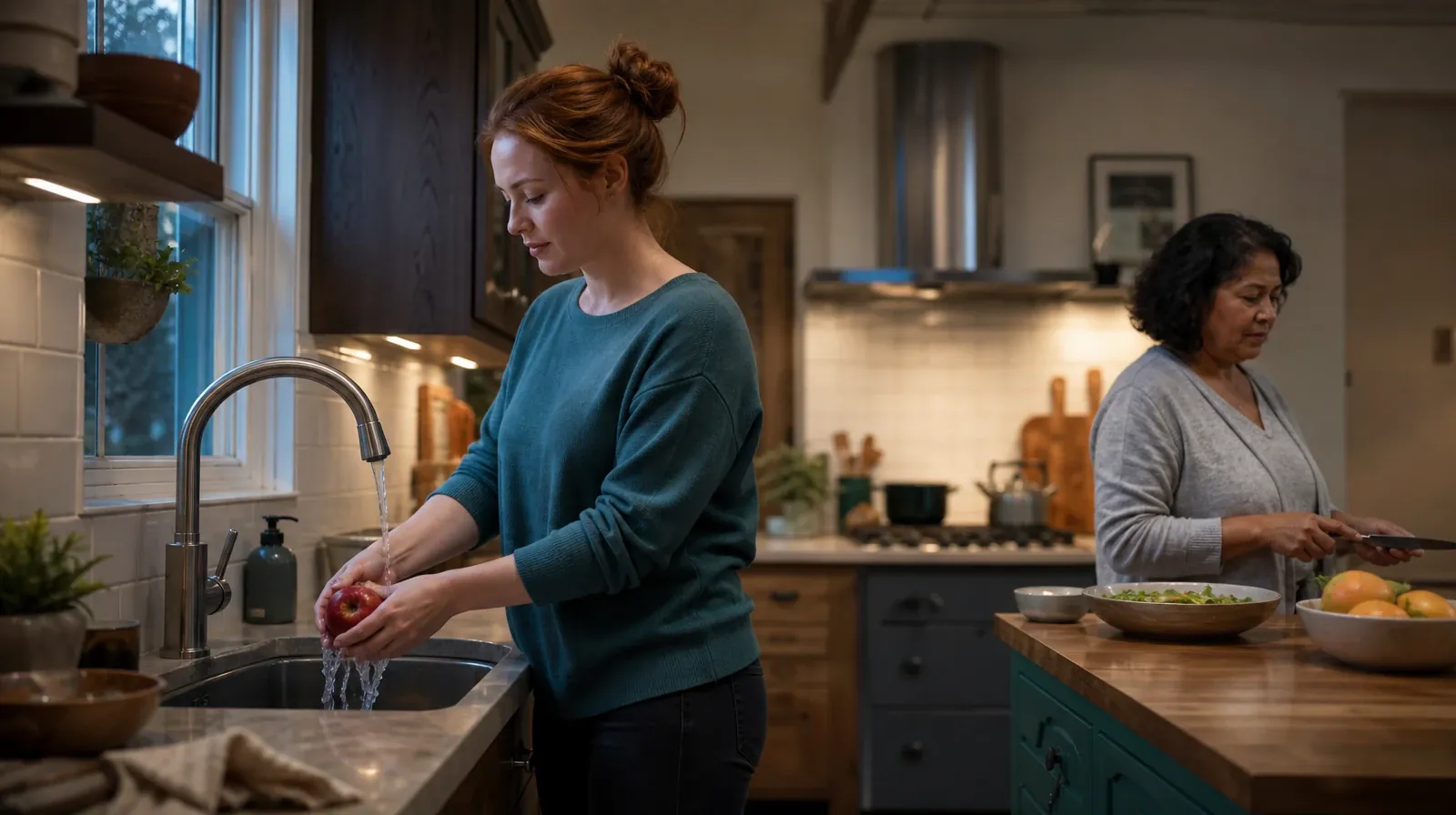 An adult rinses an apple at a kitchen sink · When Other Substances Are Used With Crack cocaine Use